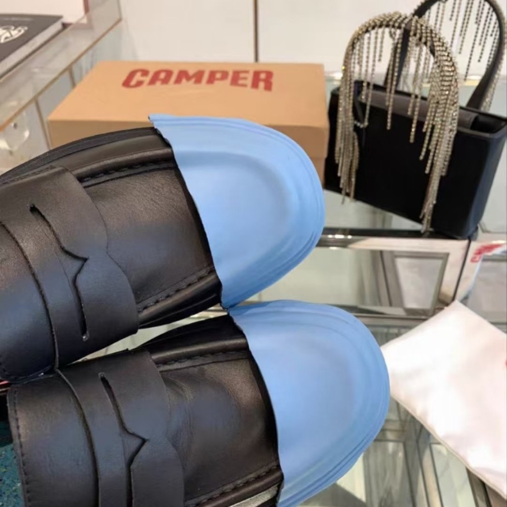 Camper Black Loafers with Baby Blue Toe Caps - Picture 8 of 9